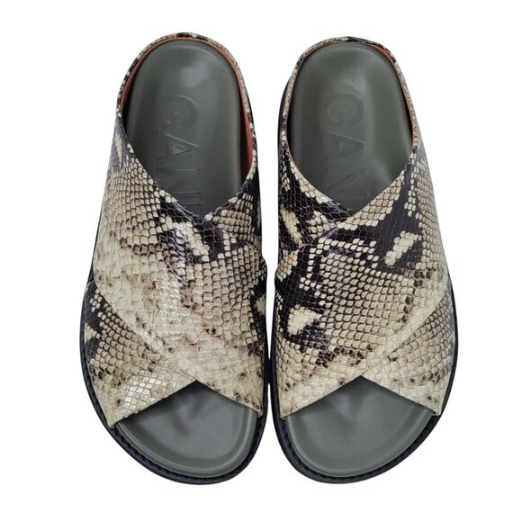 New leather Ganni Snakeskin slide sz 37 / 6.5 - Picture 2 of 11